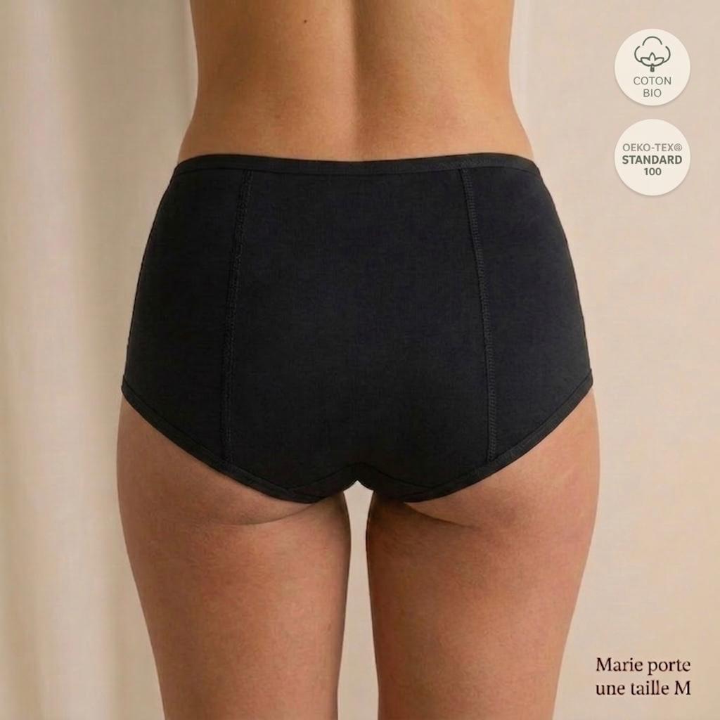 Dos du shorty menstruel Blooms : zone absorbante remontée pour les nuits et les flux abondants